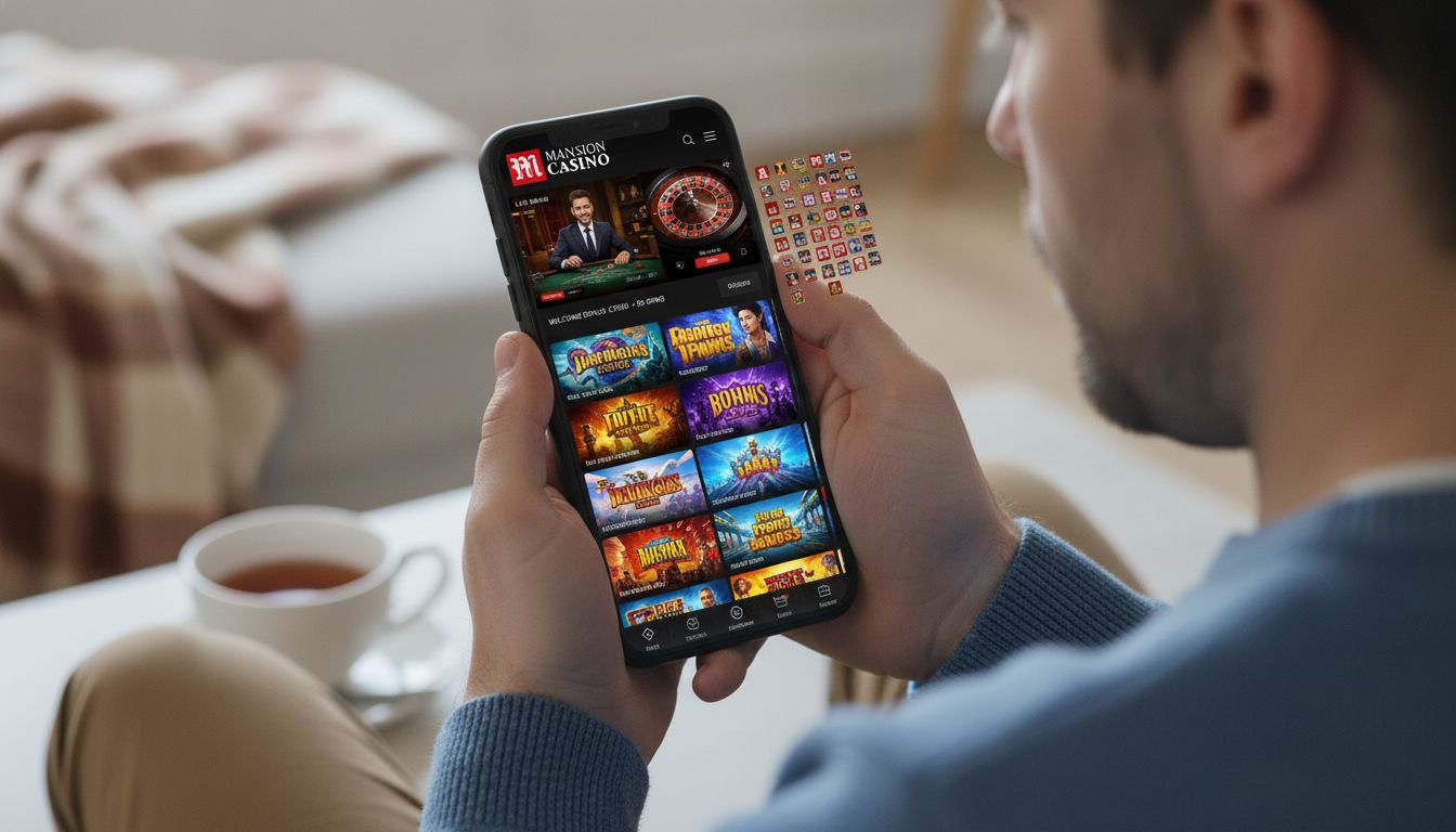 Curated game selection with live dealer tables and slots display.
